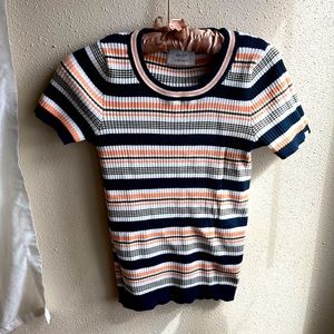 striped nautical peach and navy bien bien short sleeve ribbed tee